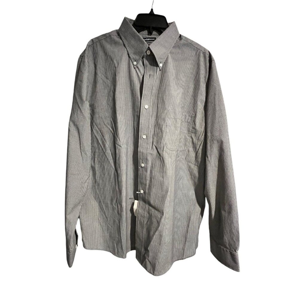 Croft&Barrow Fitted Dark Gray White Striped Dress Shirt Long Sleeve 17.5 36/37